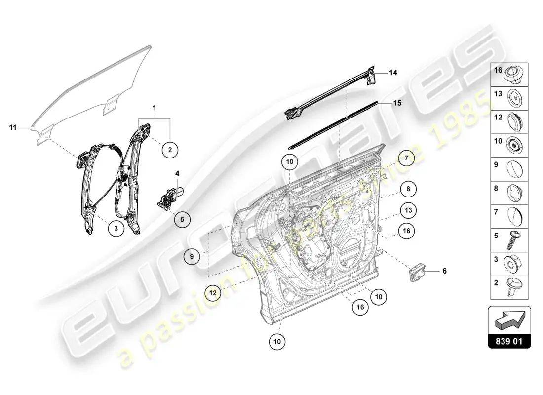 lamborghini urus (2021) regulador de elevalunas con motor diagrama de piezas
