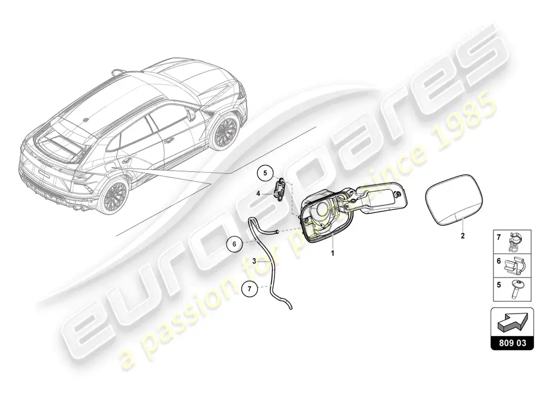 lamborghini urus (2019) tapa de llenado de combustible diagrama de piezas