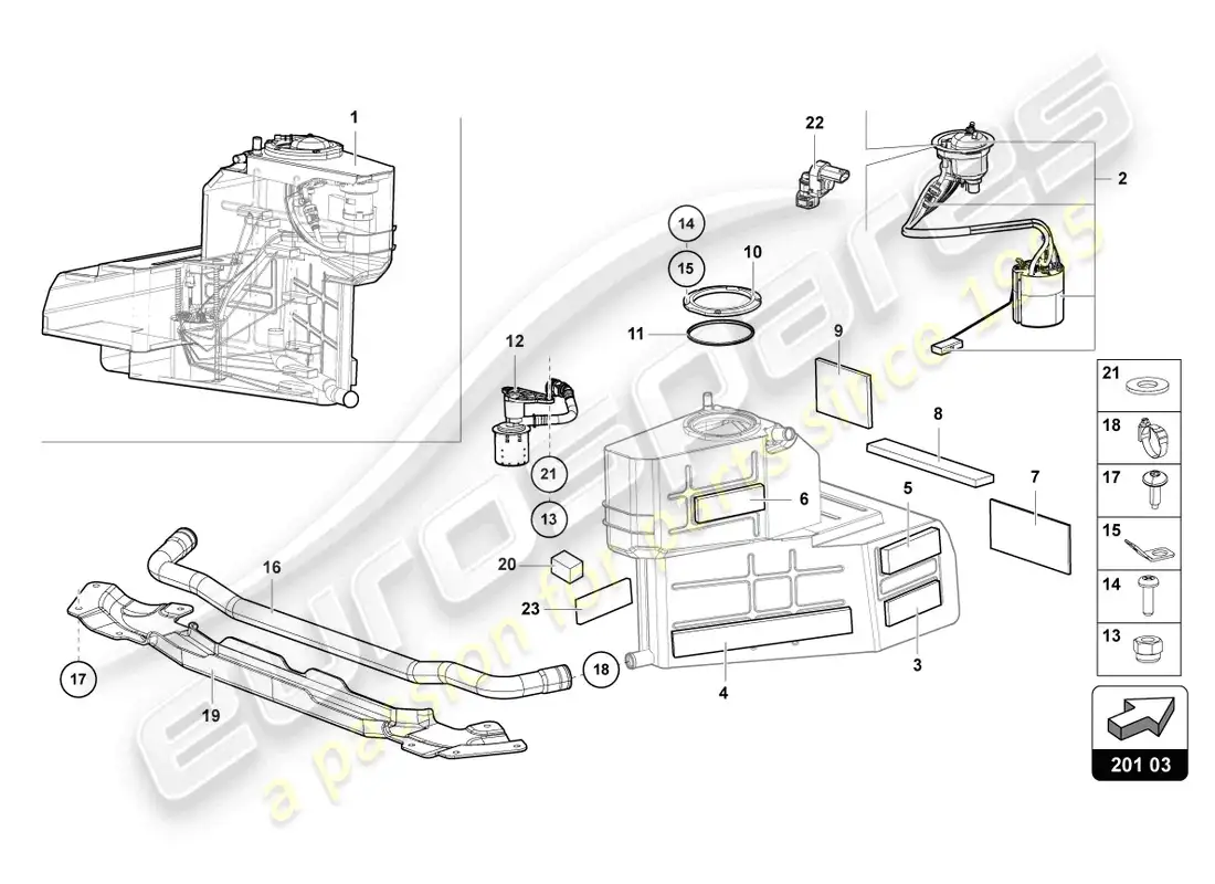 lamborghini countach lpi 800-4 (2022) tanque de combustible derecho diagrama de piezas