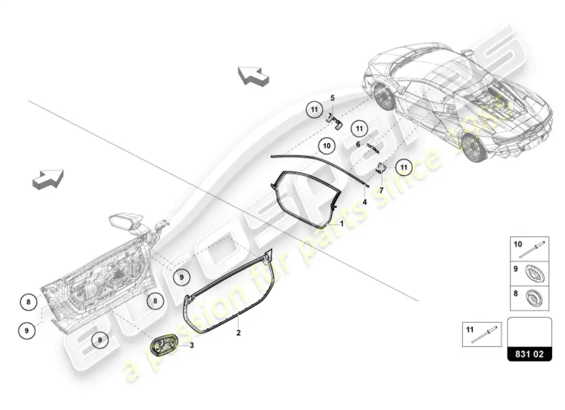 lamborghini revuelto coupe (2024) junta de la puerta diagrama de piezas