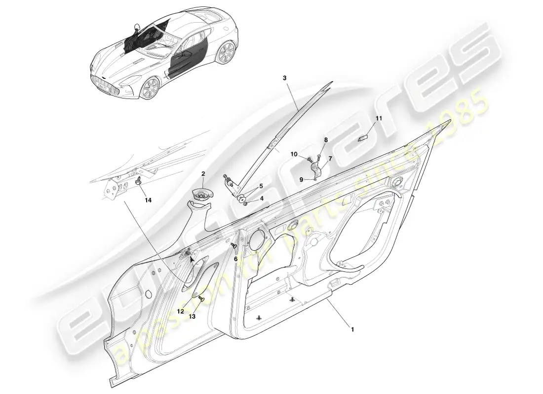 aston martin one-77 (2011) puertas delanteras diagrama de piezas