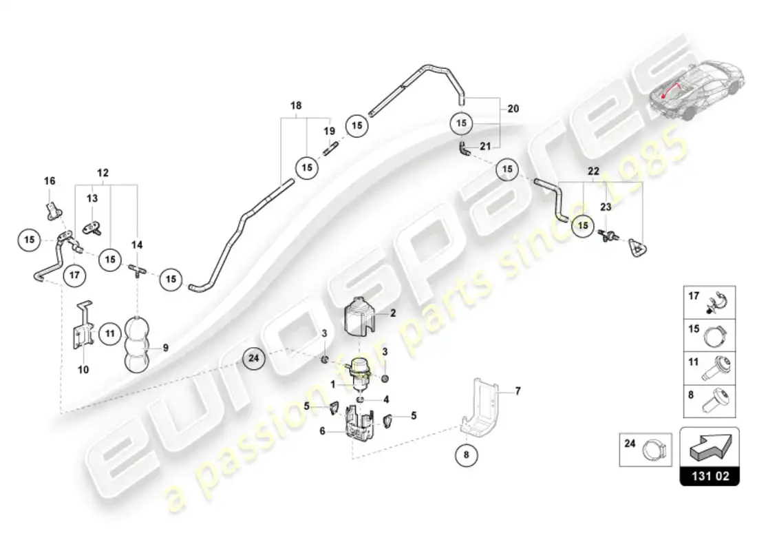 lamborghini revuelto coupe (2024) línea de vacío diagrama de piezas