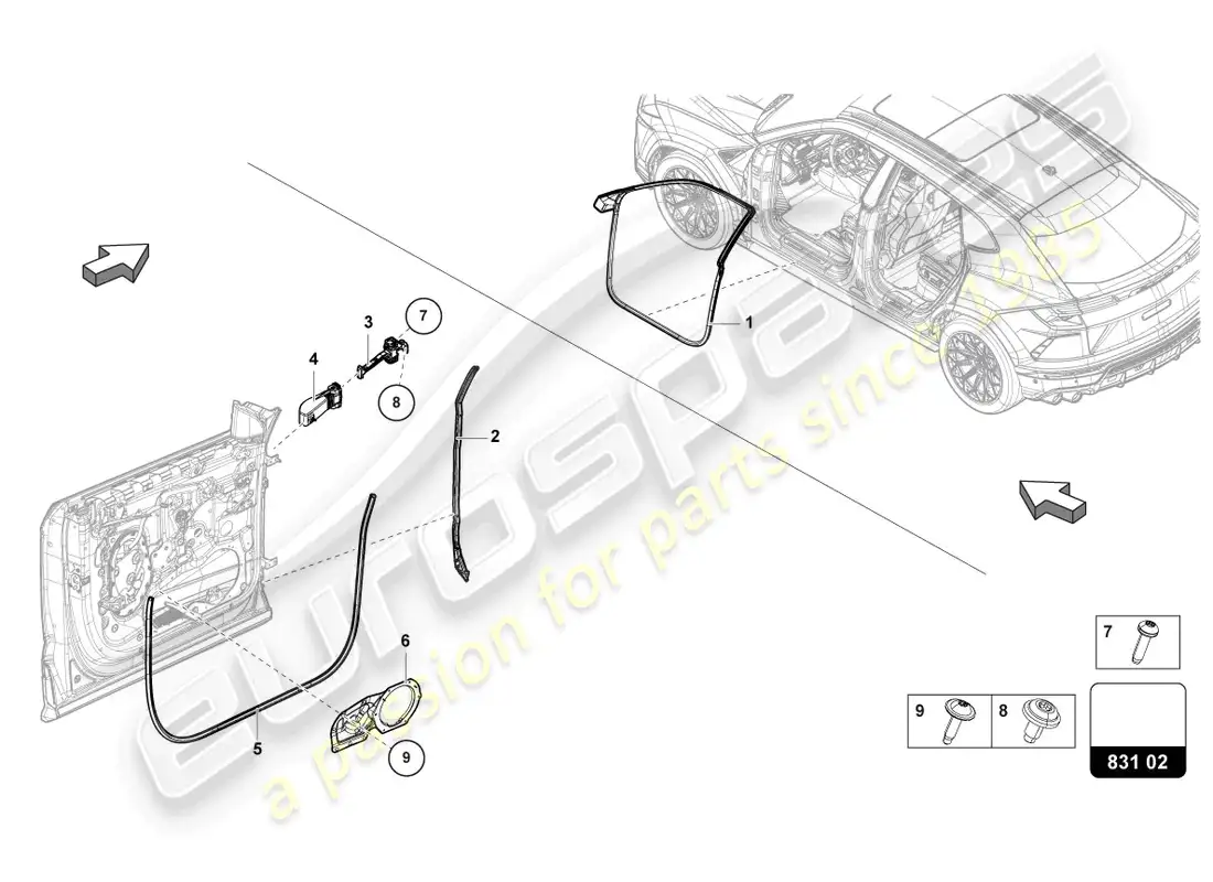 lamborghini urus (2021) junta de puerta delantera diagrama de piezas