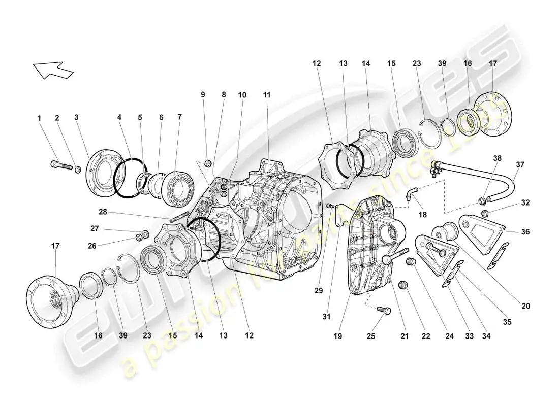 lamborghini lp640 coupe (2008) vivienda para diferencial diagrama de piezas