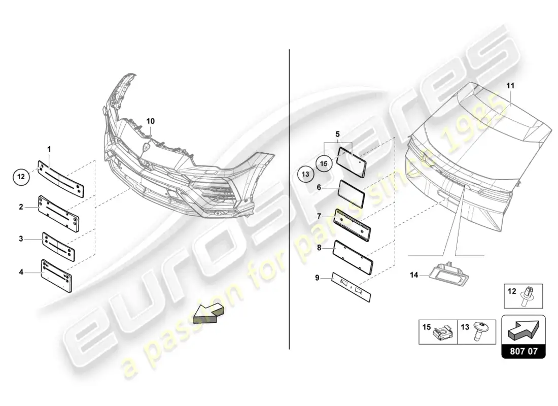 lamborghini urus s (2023) porta matrícula diagrama de piezas