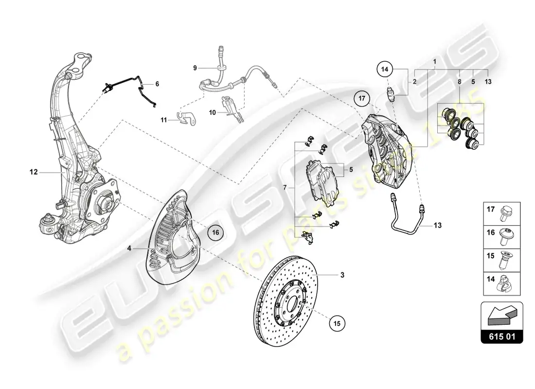 lamborghini urus (2022) pinza de freno fija delantera diagrama de piezas