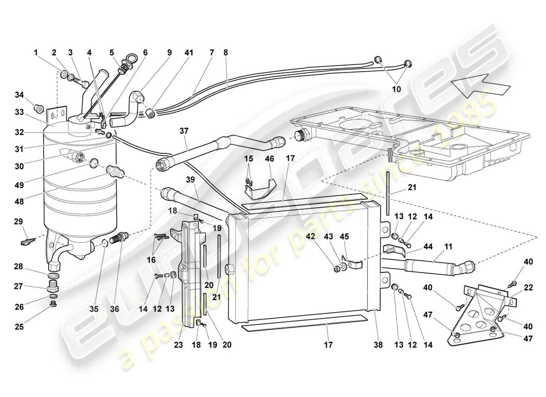 lamborghini lp640 coupe (2008) enfriador de aceite diagrama de piezas