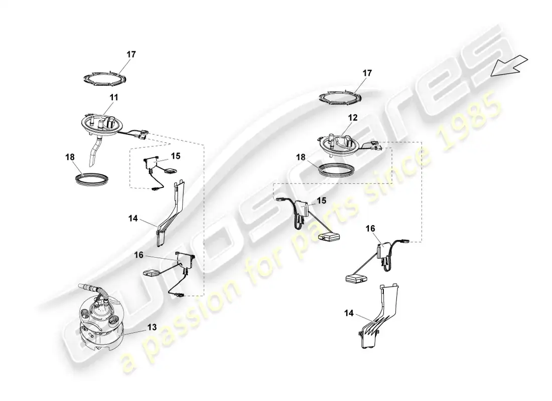 lamborghini lp560-4 spider (2014) unidad de entrega de combustible y sensor para medidor de combustible diagrama de piezas