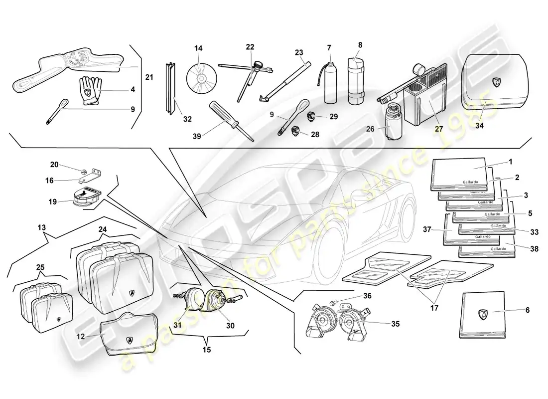 lamborghini lp550-2 spyder (2012) herramientas del vehículo diagrama de piezas