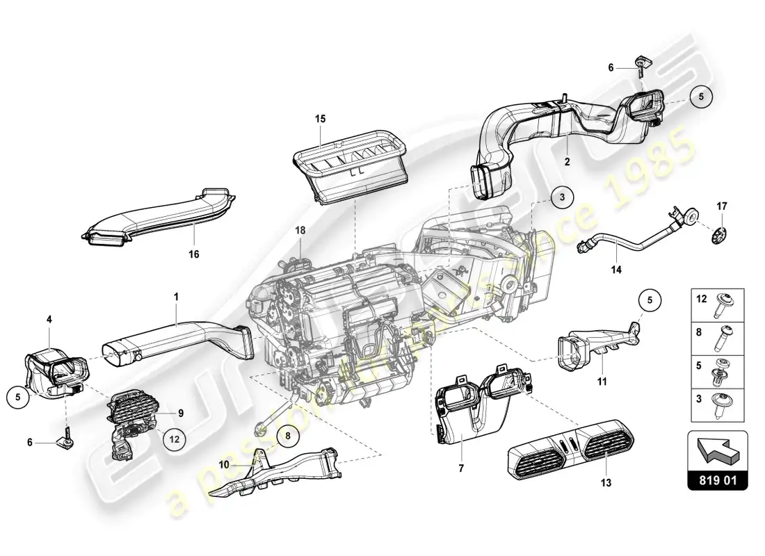 lamborghini urus (2020) respiradero diagrama de piezas