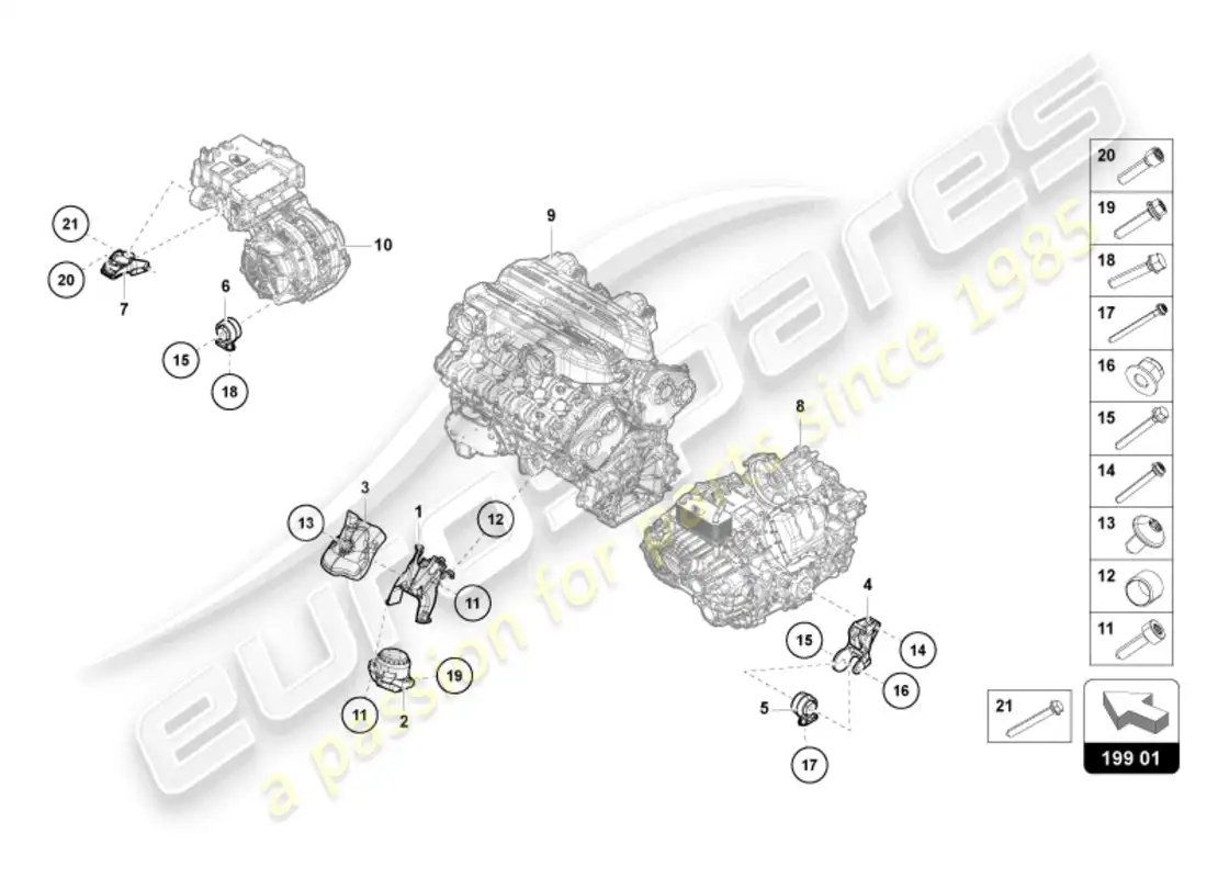 lamborghini revuelto coupe (2024) piezas de fijación de la transmisión diagrama de piezas