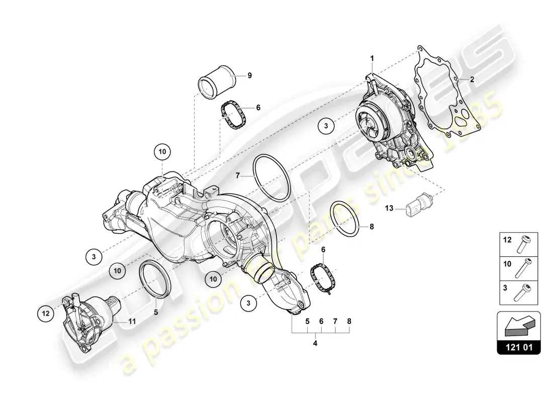 lamborghini urus (2021) bomba de circulación de refrigerante diagrama de piezas