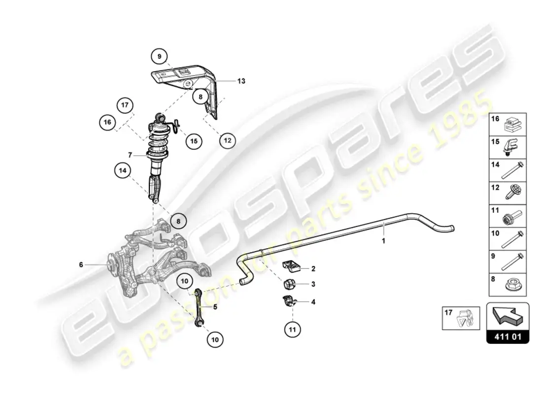 lamborghini sto (2022) amortiguadores delanteros diagrama de piezas