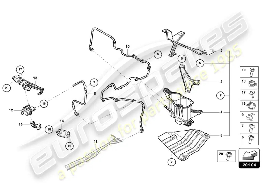 lamborghini urus performante (2023) contenedor de vapor para carbón activado diagrama de piezas