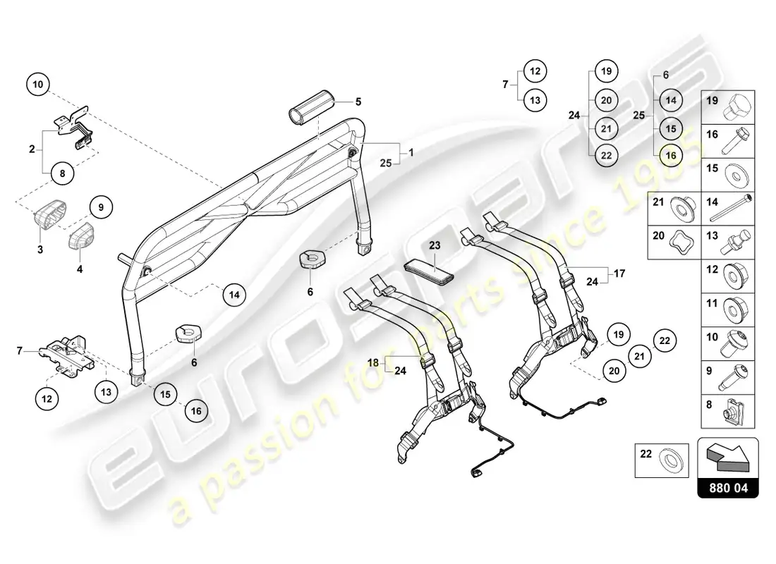 lamborghini sto (2022) barra antivuelco diagrama de piezas