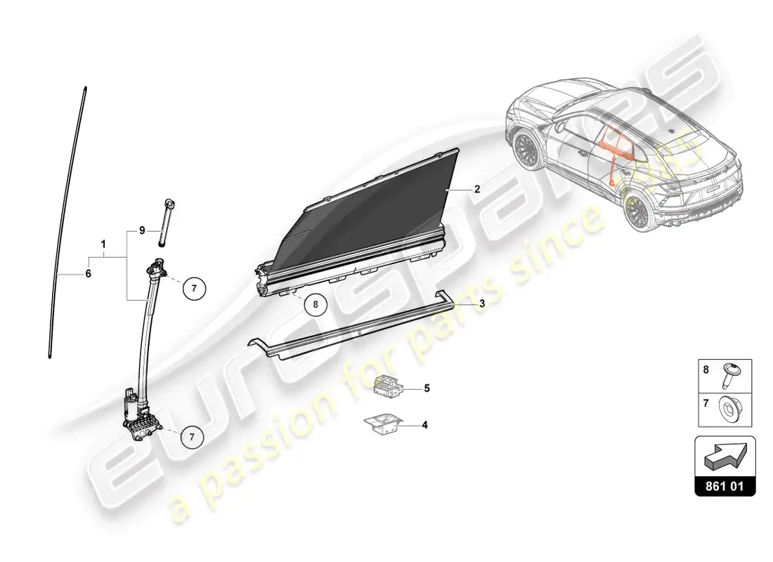 lamborghini urus (2022) persiana enrollable diagrama de piezas