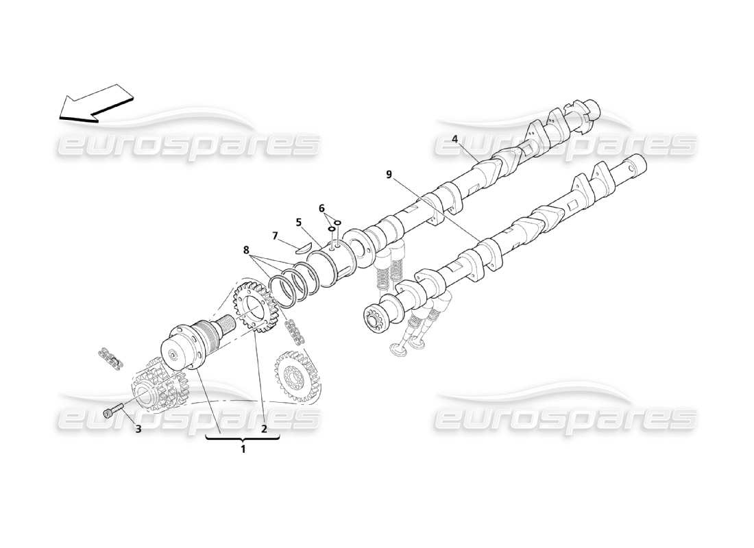 maserati qtp. (2003) 4.2 diagrama de piezas de árboles de levas para culata izquierda