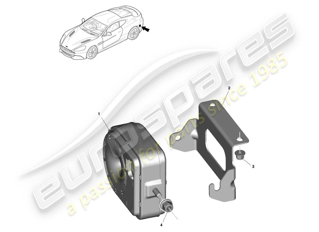 aston martin vanquish (2013) bocinas y sirenas de alarma diagrama de piezas
