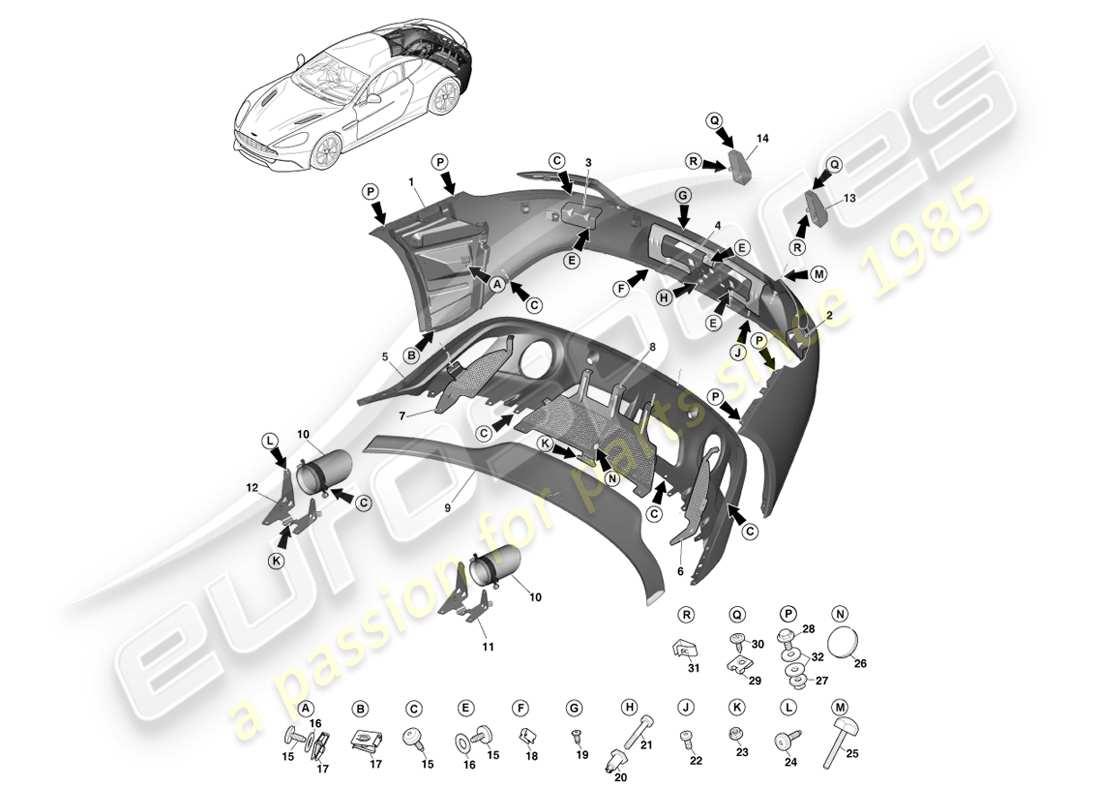 aston martin vanquish (2013) parachoques trasero diagrama de piezas