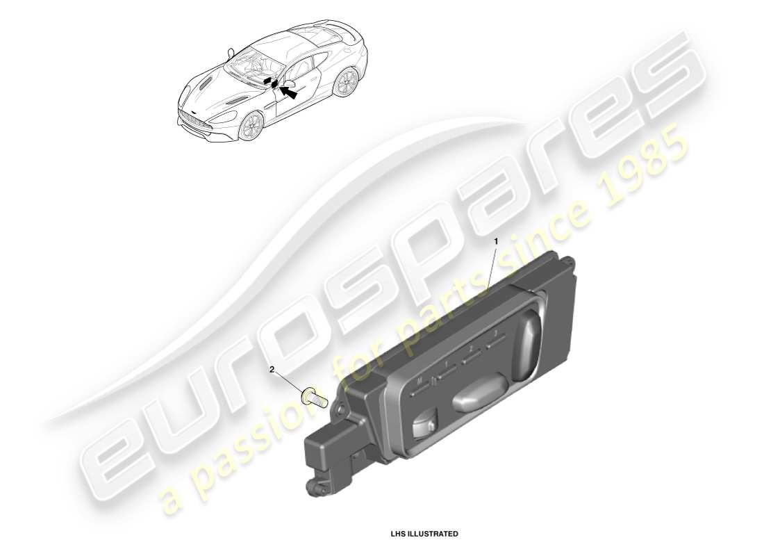 aston martin vanquish (2013) interruptores de ajuste del asiento diagrama de piezas