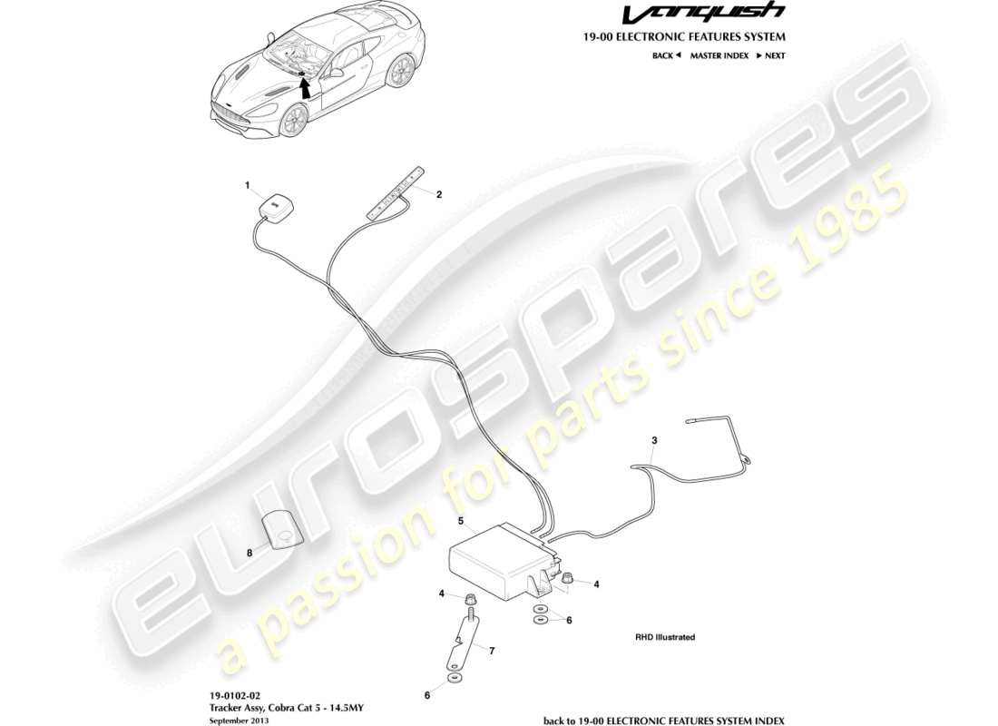 aston martin vanquish (2017) cat-5 rastreador, 14.5my diagrama de piezas