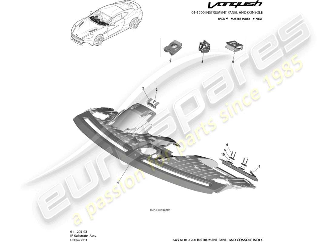 aston martin vanquish (2017) sustrato ip diagrama de piezas