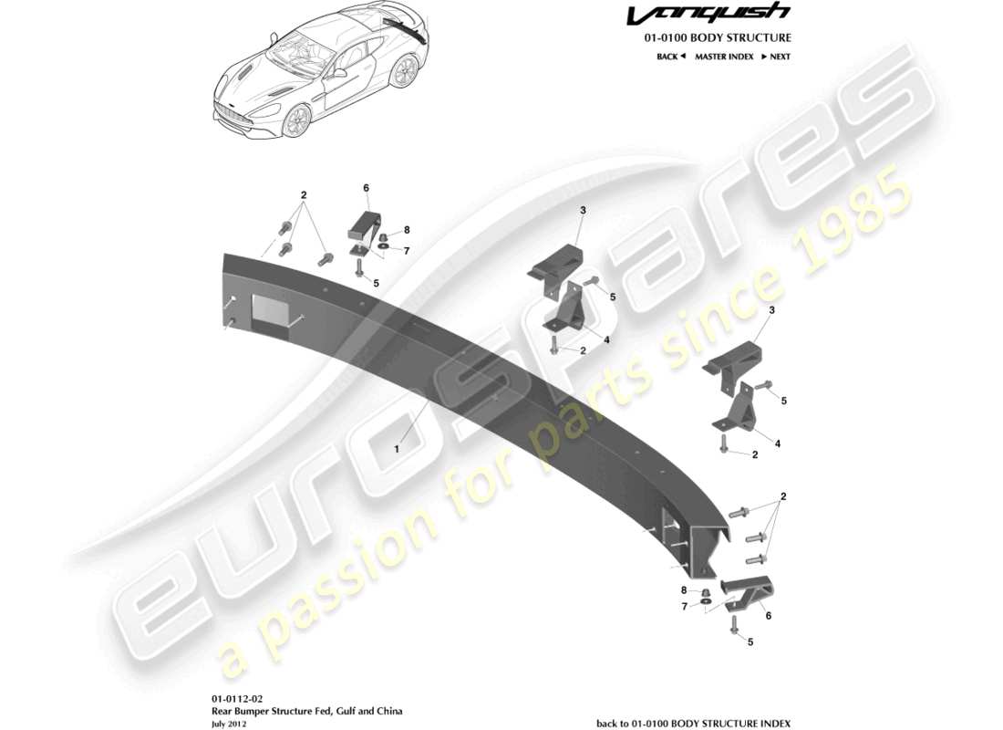 aston martin vanquish (2017) estructura del parachoques trasero, fed, gcc, diagrama de piezas de china