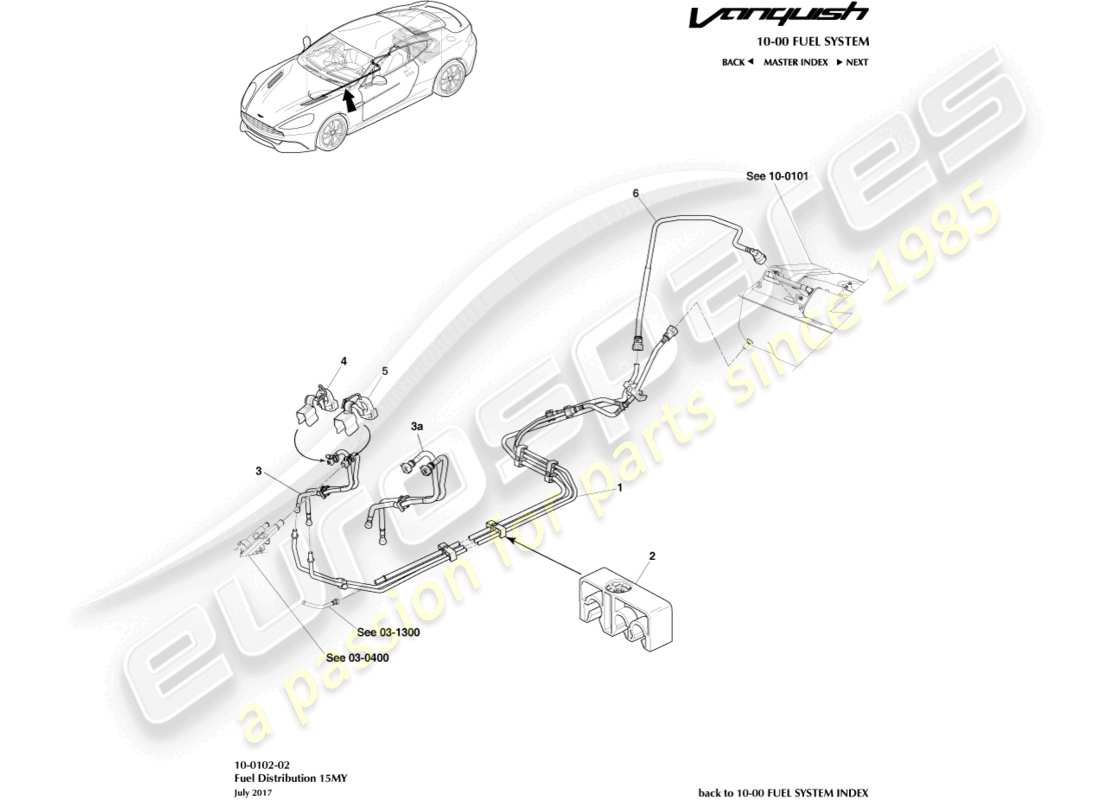 aston martin vanquish (2017) distribución de combustible, 15my en diagrama de piezas