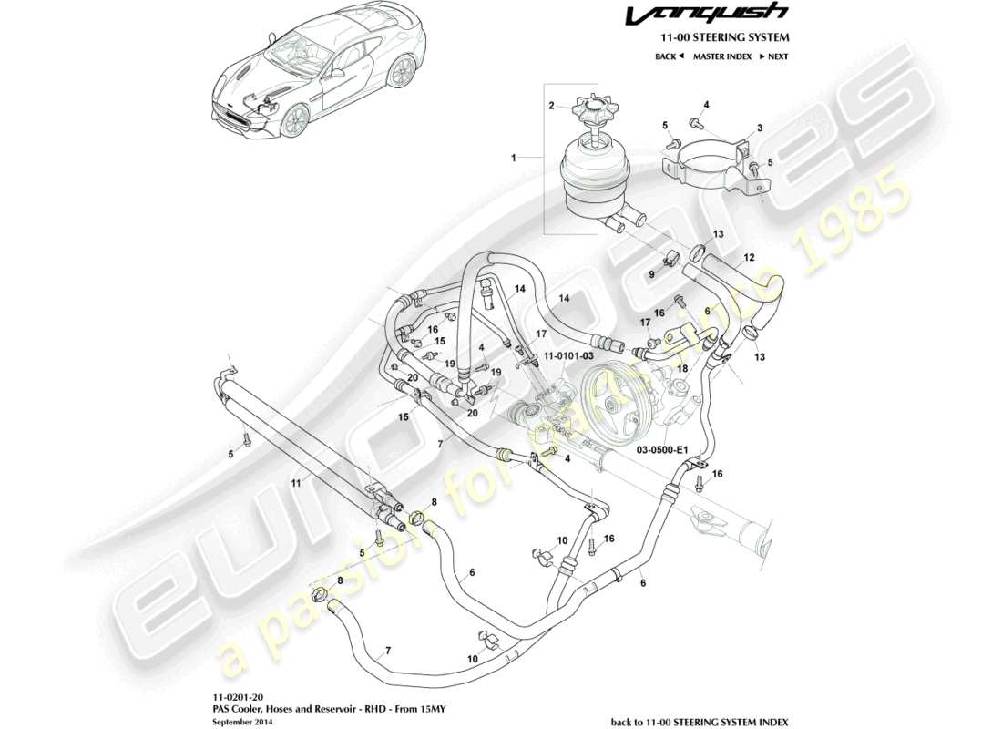 aston martin vanquish (2018) mangueras pas, rhd 15my en el diagrama de piezas