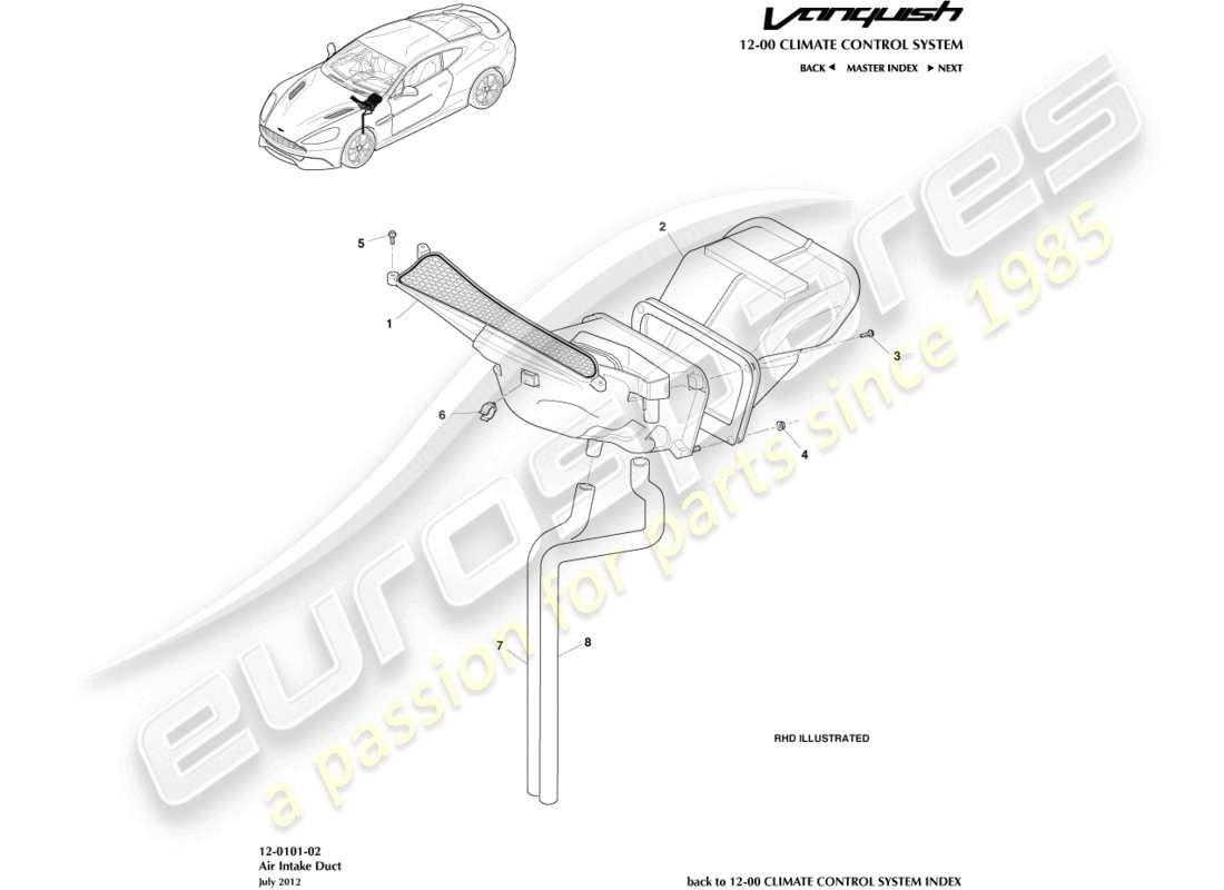aston martin vanquish (2018) componentes de entrada de aire diagrama de piezas