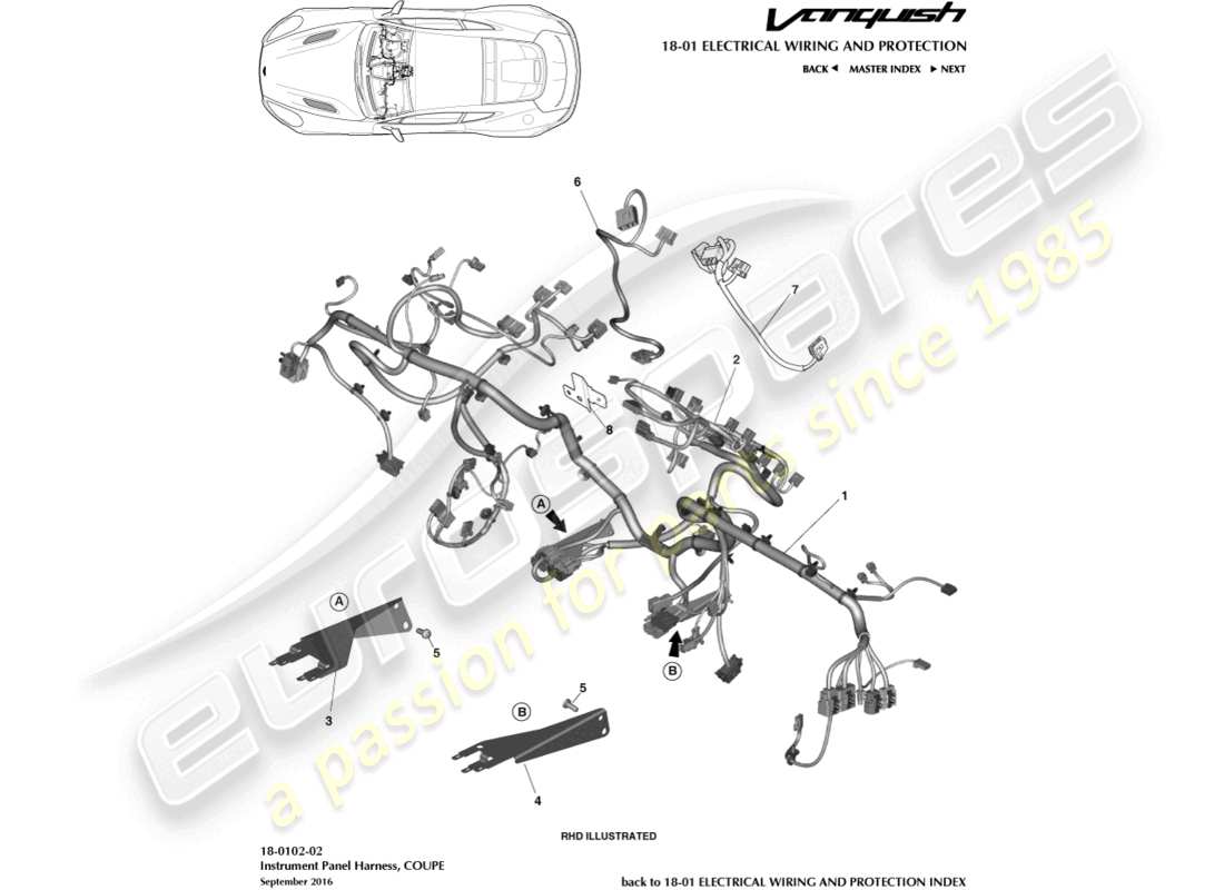 aston martin vanquish (2017) arnés ip diagrama de piezas