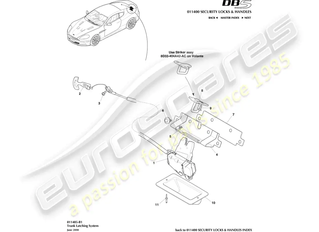 aston martin dbs (2012) sistema de cierre del maletero diagrama de piezas