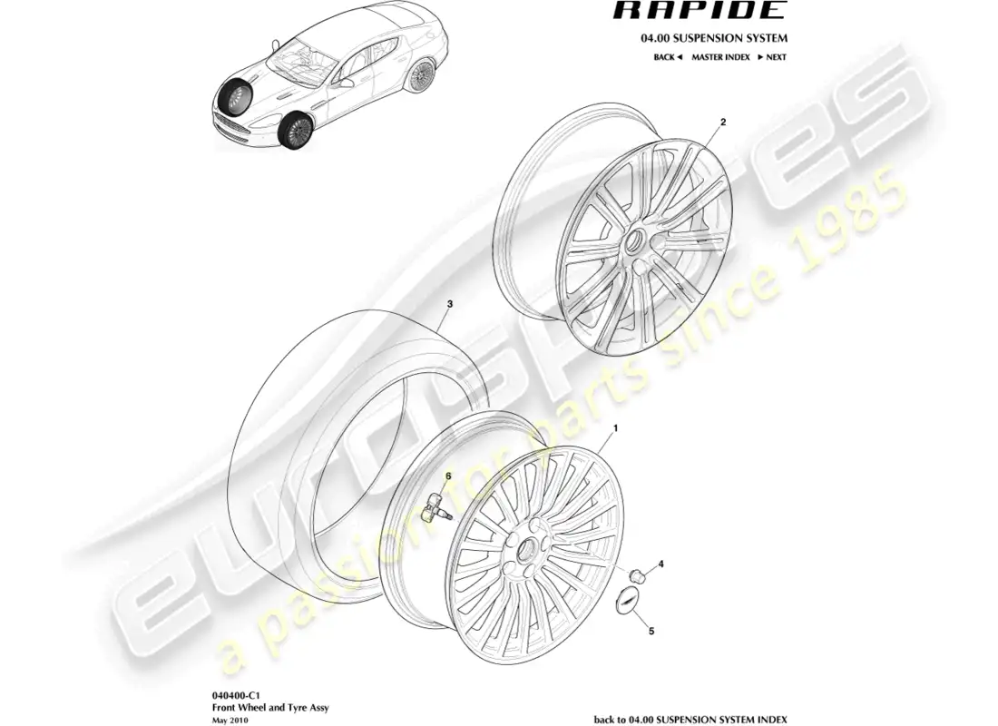 aston martin rapide (2016) ruedas y neumáticos, delante de 13my diagrama de piezas