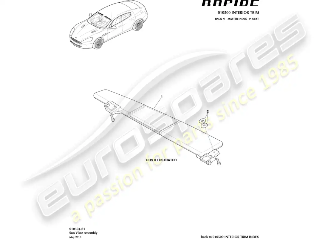 aston martin rapide (2010) viseras de sol diagrama de piezas