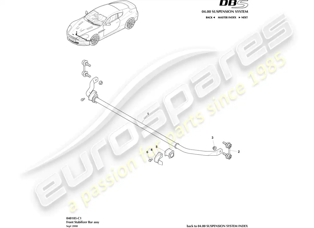 aston martin dbs (2011) barra estabilizadora delantera diagrama de piezas
