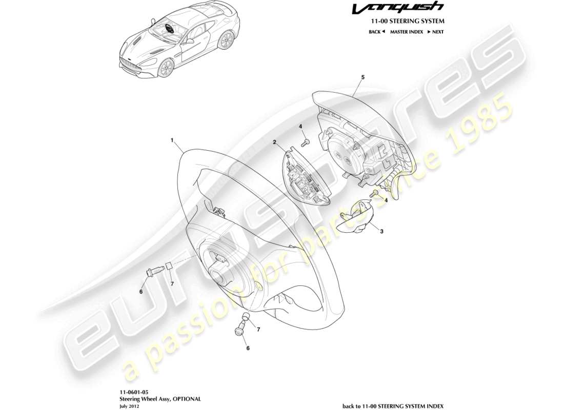 aston martin vanquish (2016) volante, diagrama de piezas opcionales