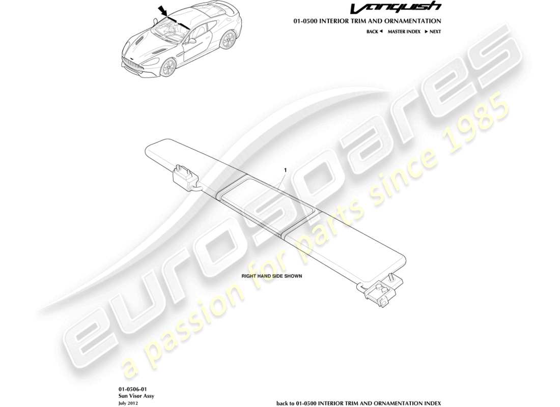 aston martin vanquish (2017) diagrama de piezas de parasoles