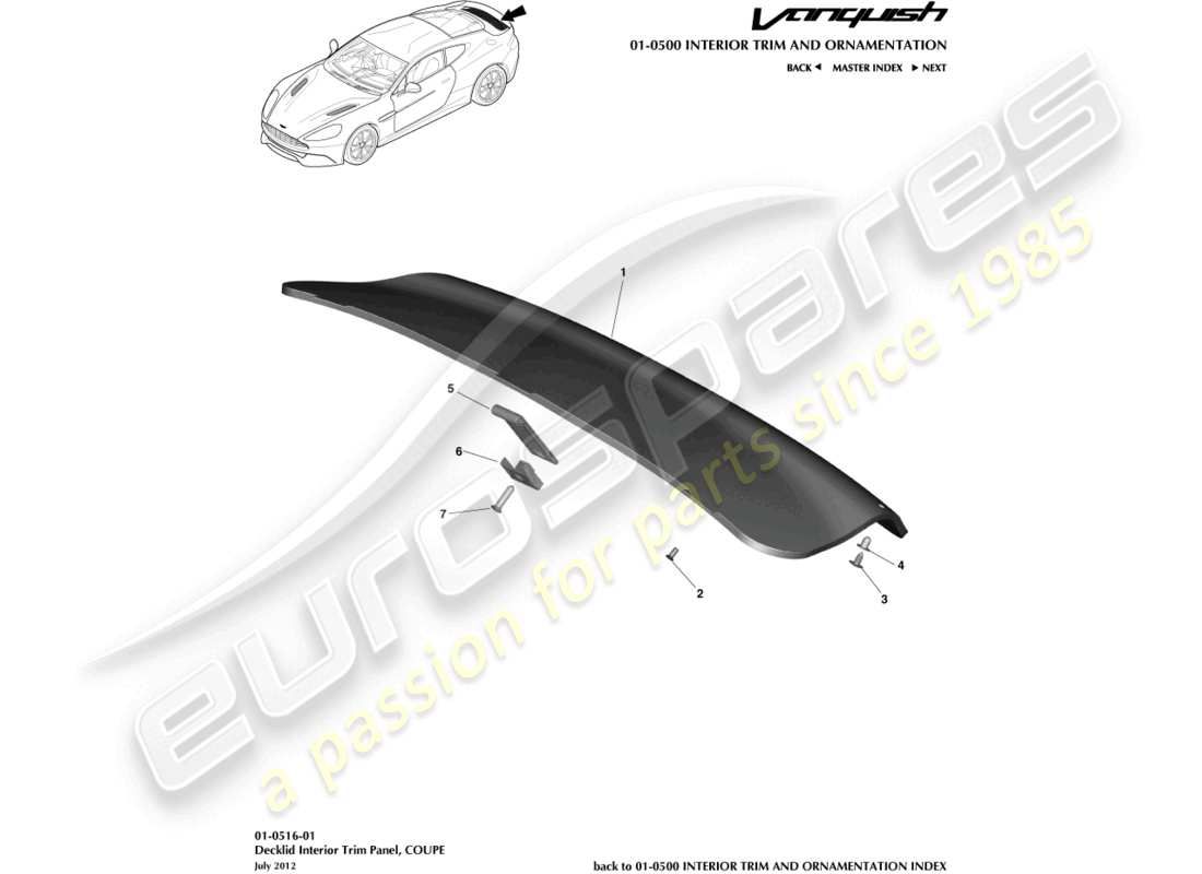 aston martin vanquish (2017) panel embellecedor del portón trasero, coupé diagrama de piezas