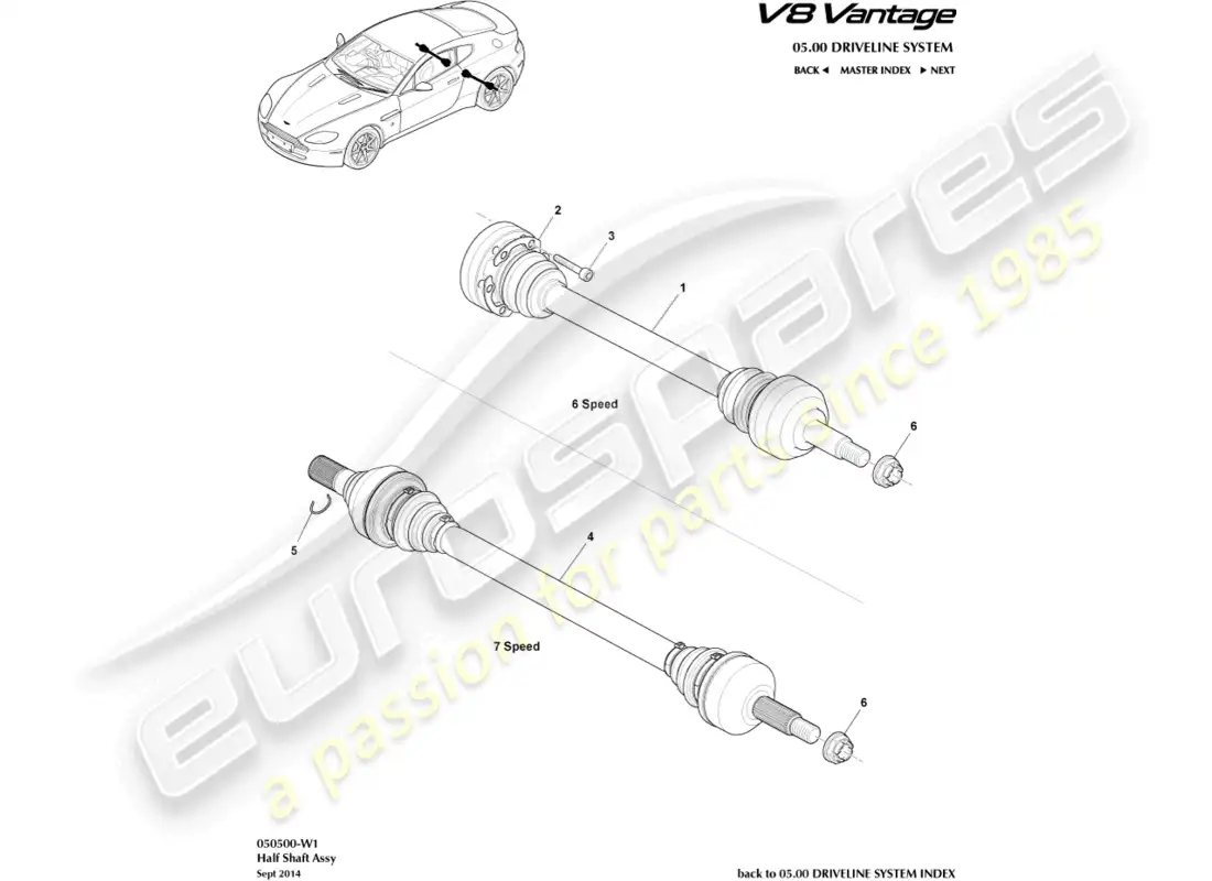 aston martin v8 vantage (2008) diagrama de piezas del conjunto del semieje trasero