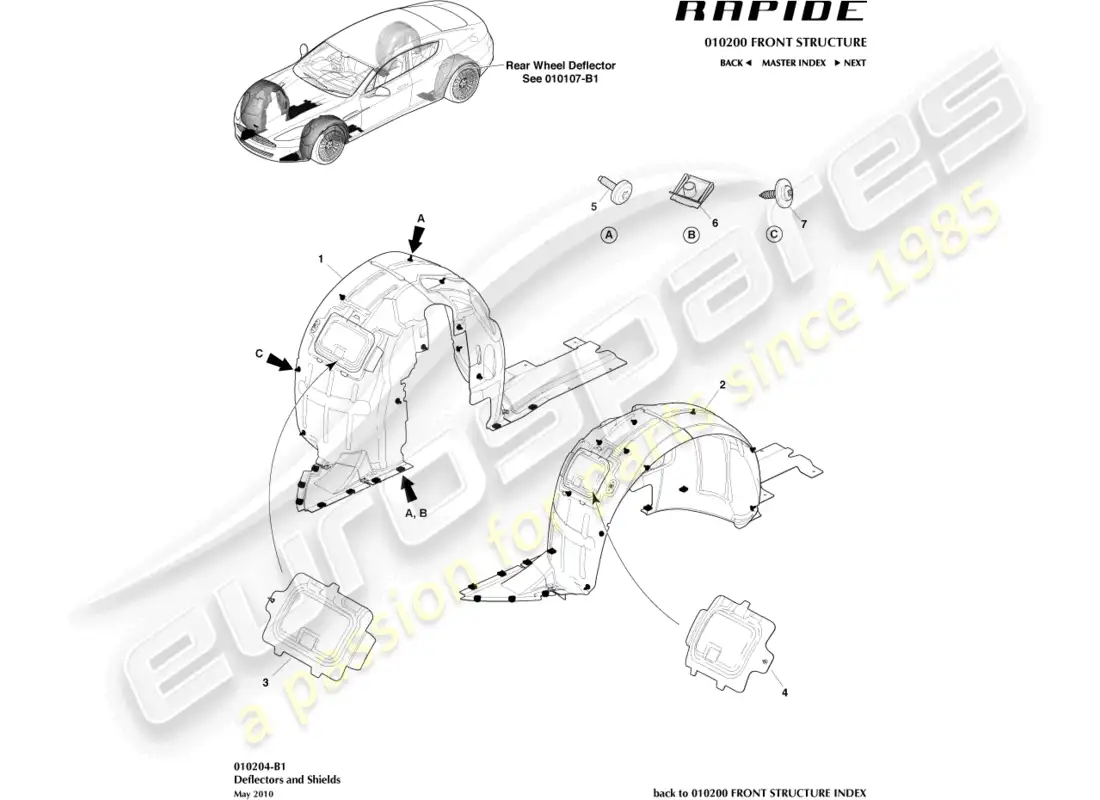 aston martin rapide (2010) pasos de rueda delantera diagrama de piezas