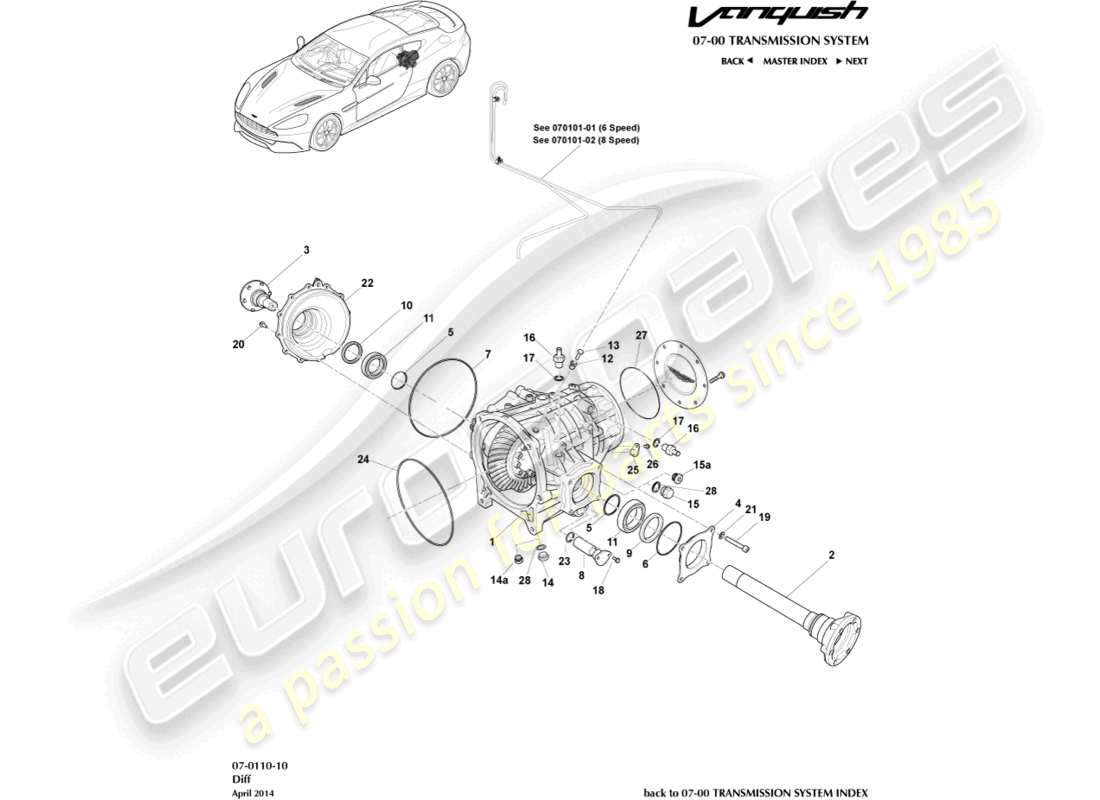aston martin vanquish (2015) diferencial diagrama de piezas