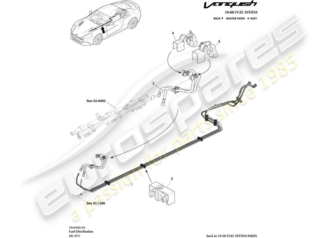 aston martin vanquish (2015) distribución de combustible, a 15my diagrama de piezas