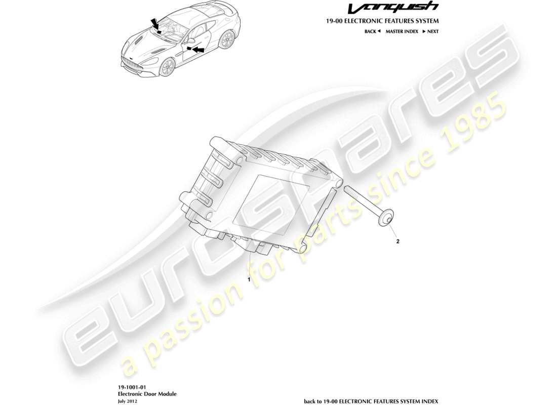 aston martin vanquish (2018) módulo de puerta electrónica diagrama de piezas