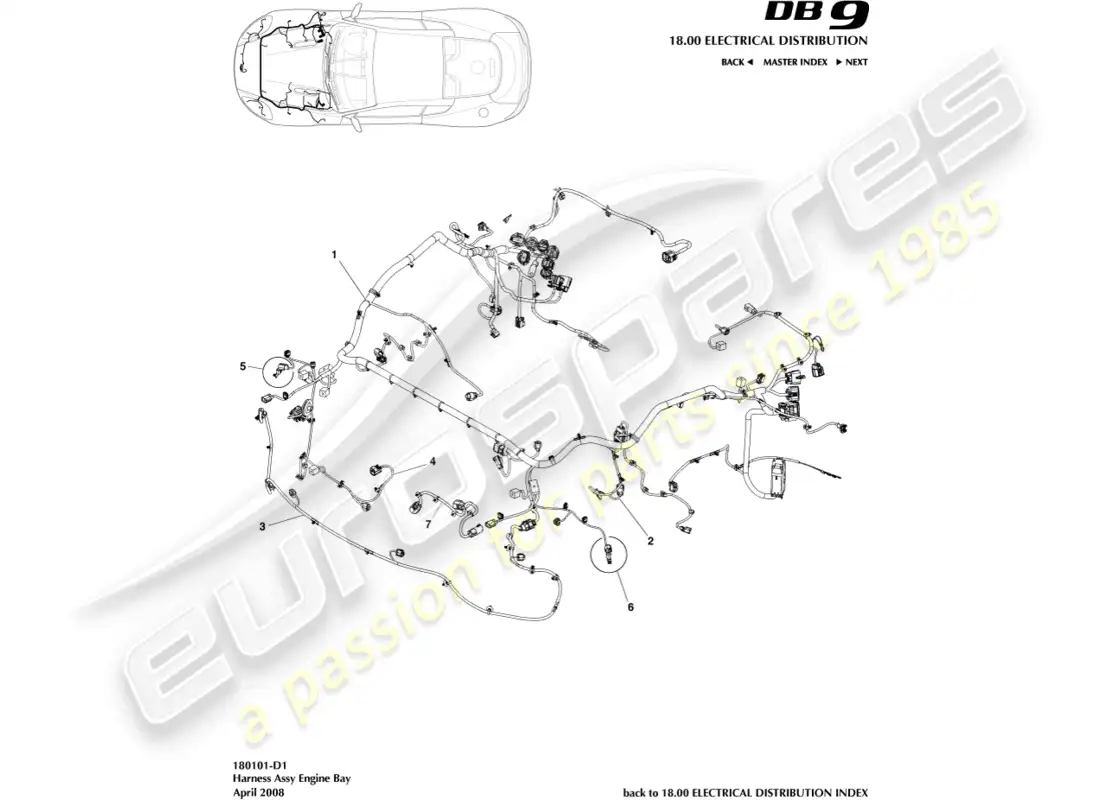 aston martin db9 (2010) engine bay harness diagrama de piezas