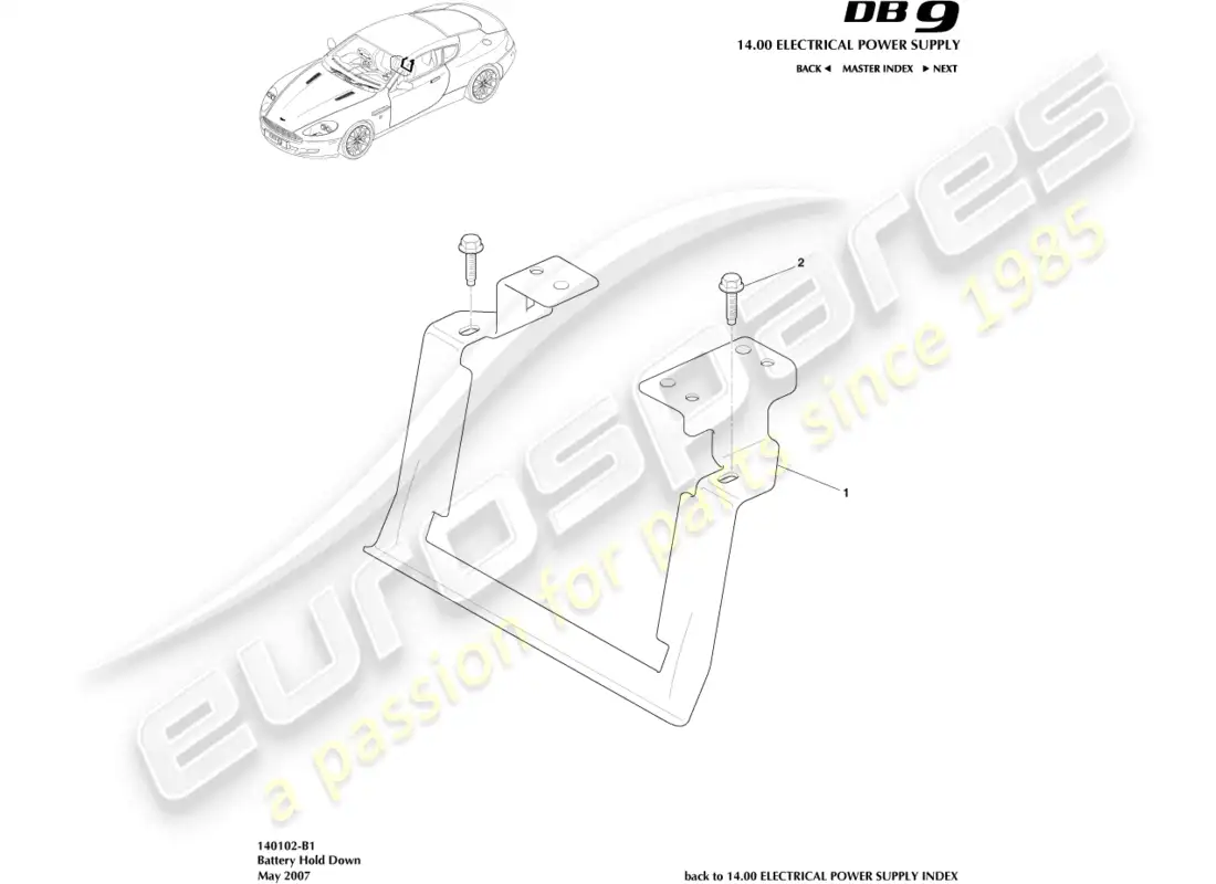aston martin db9 (2004) retención de batería diagrama de piezas