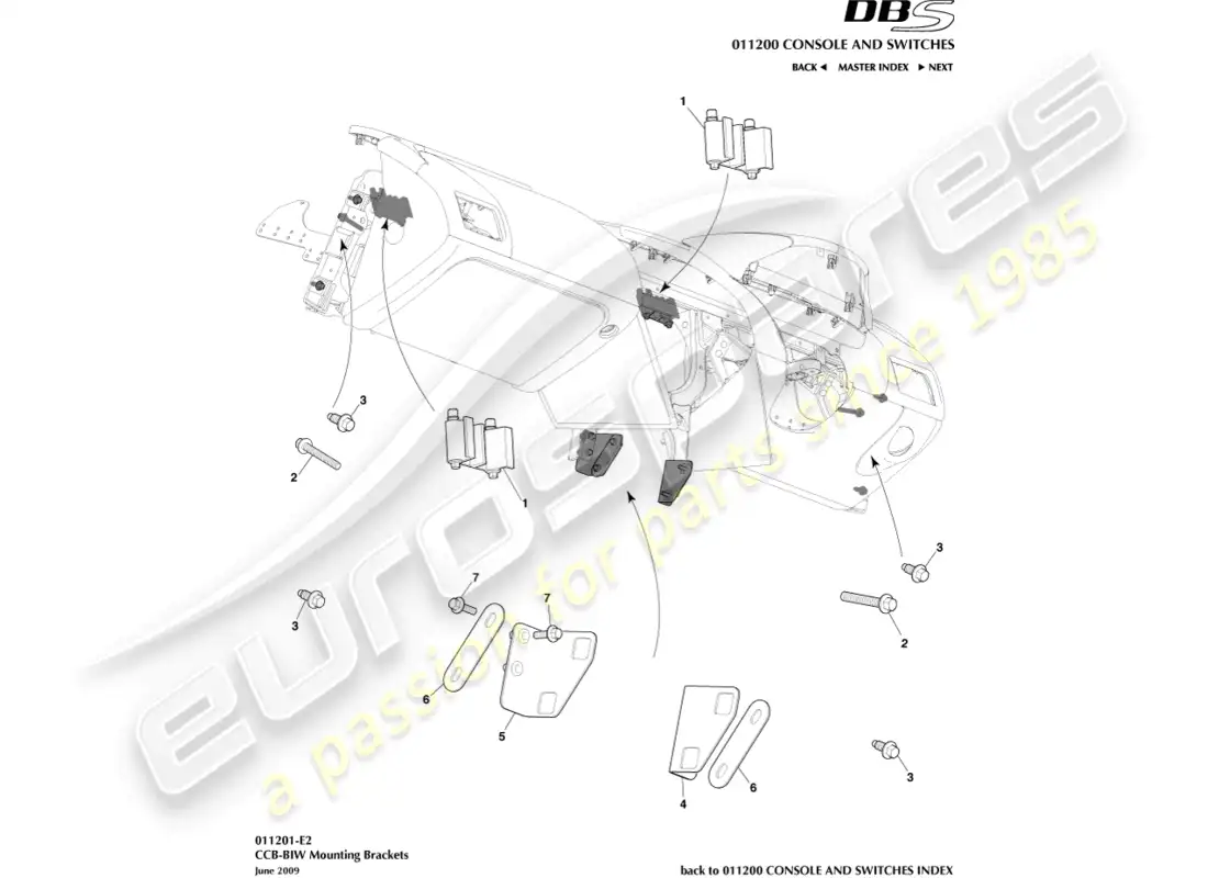 aston martin dbs (2012) soportes ccb a biw diagrama de piezas