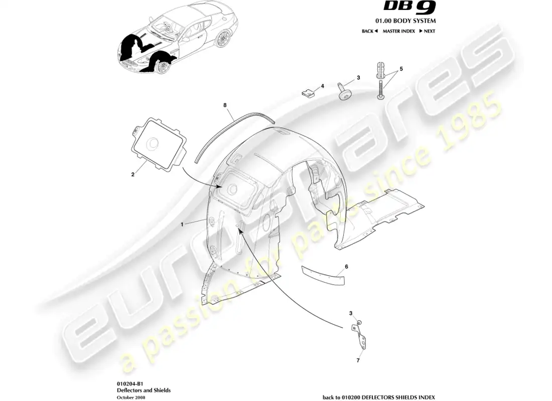 aston martin db9 (2004) pasos de rueda delantera diagrama de piezas