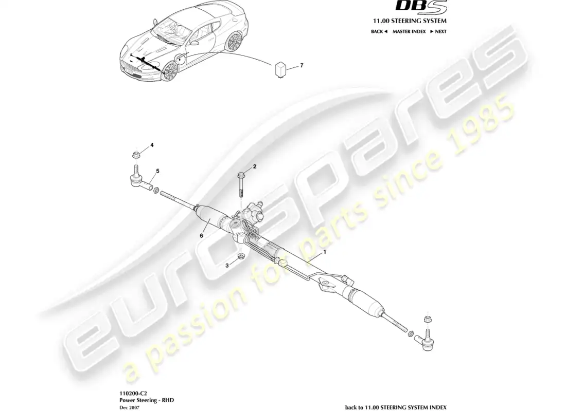 aston martin dbs (2013) dirección asistida, lado derecho diagrama de piezas
