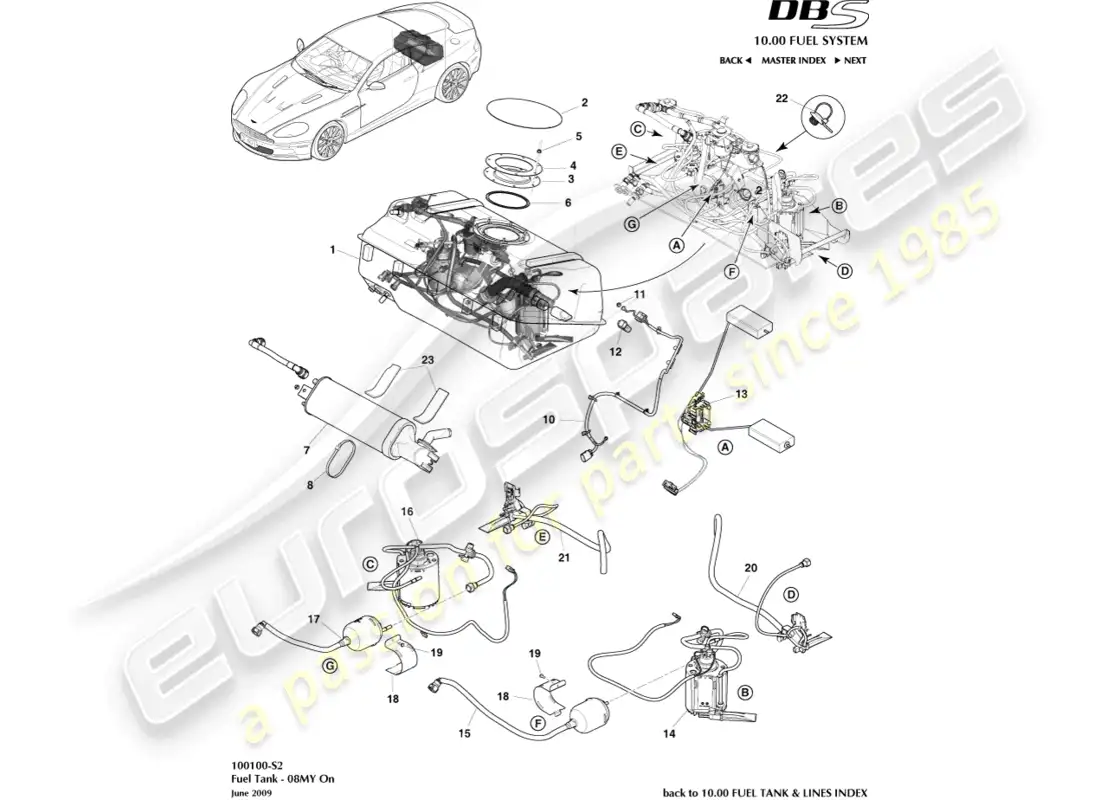 aston martin dbs (2013) conjunto del tanque de combustible, 08my en diagrama de piezas
