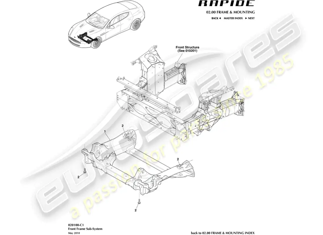 aston martin rapide (2019) subchasis delantero diagrama de piezas